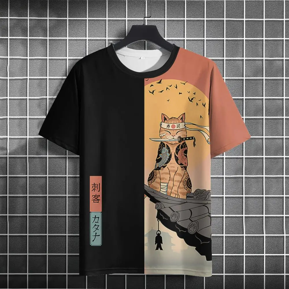 Unisex 2025 T Shirt Men Women Japanese Samurai Cat 3d Printed T Shirts For Casual Fashion Funny Shirt Top Tee Men Clothing