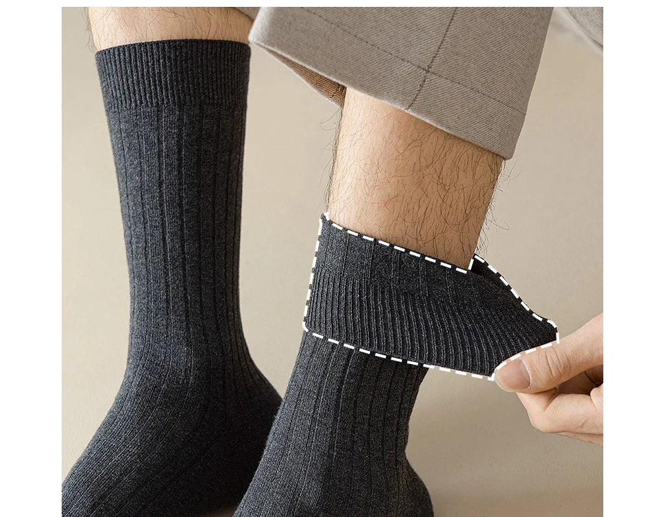 Mans Socks Long Plus Large Size Cotton Solid Striped Business Boneless Soft Breathable Sweat-Absorbing Party Dress Crew Socks