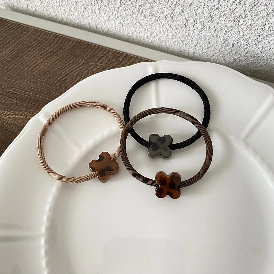 New 3pcs Fashion Korean Leopard Acrylic Elastic Hair Band Simple Heart Bow Hair Tie Basic Rubber Band Stretch Hair Rope Ornament