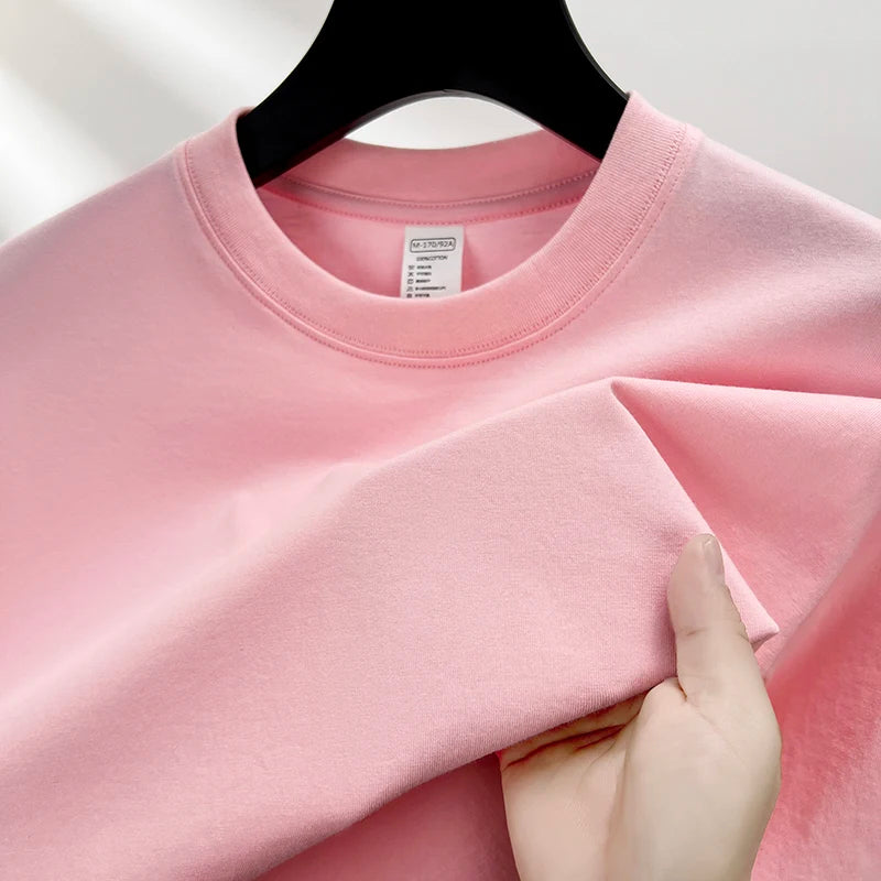 100% pure cotton short sleeved men's round neck T-shirt summer new high-end fashion youth couple loose casual breathable top