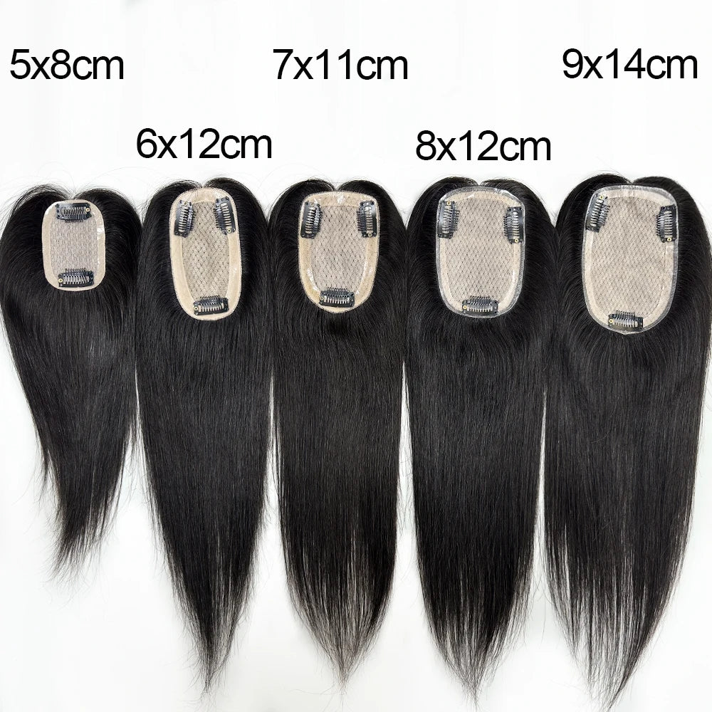5 Sizes Silk Base Virgin Human Hair Women Topper Natural Scalp Top Black Color For White Women Small Base Seamless Hairpieces