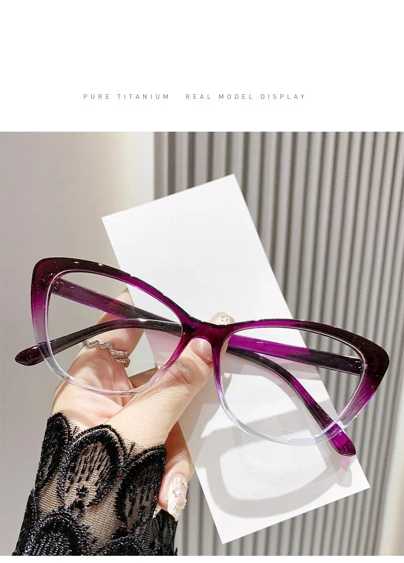 Cat Eye Clear Lens Presbyopia Glasses Retro Gradient Butterfly Frame Reading Glasses Blue Light Blocking Eye Protection Eyewear