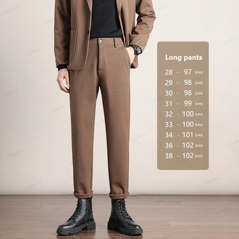 Brand Clothing Autumn Winter Luxury Suit Pants Men Thick Business Elastic Waist Woolen Ankle Pant Korean Formal Long Trousers
