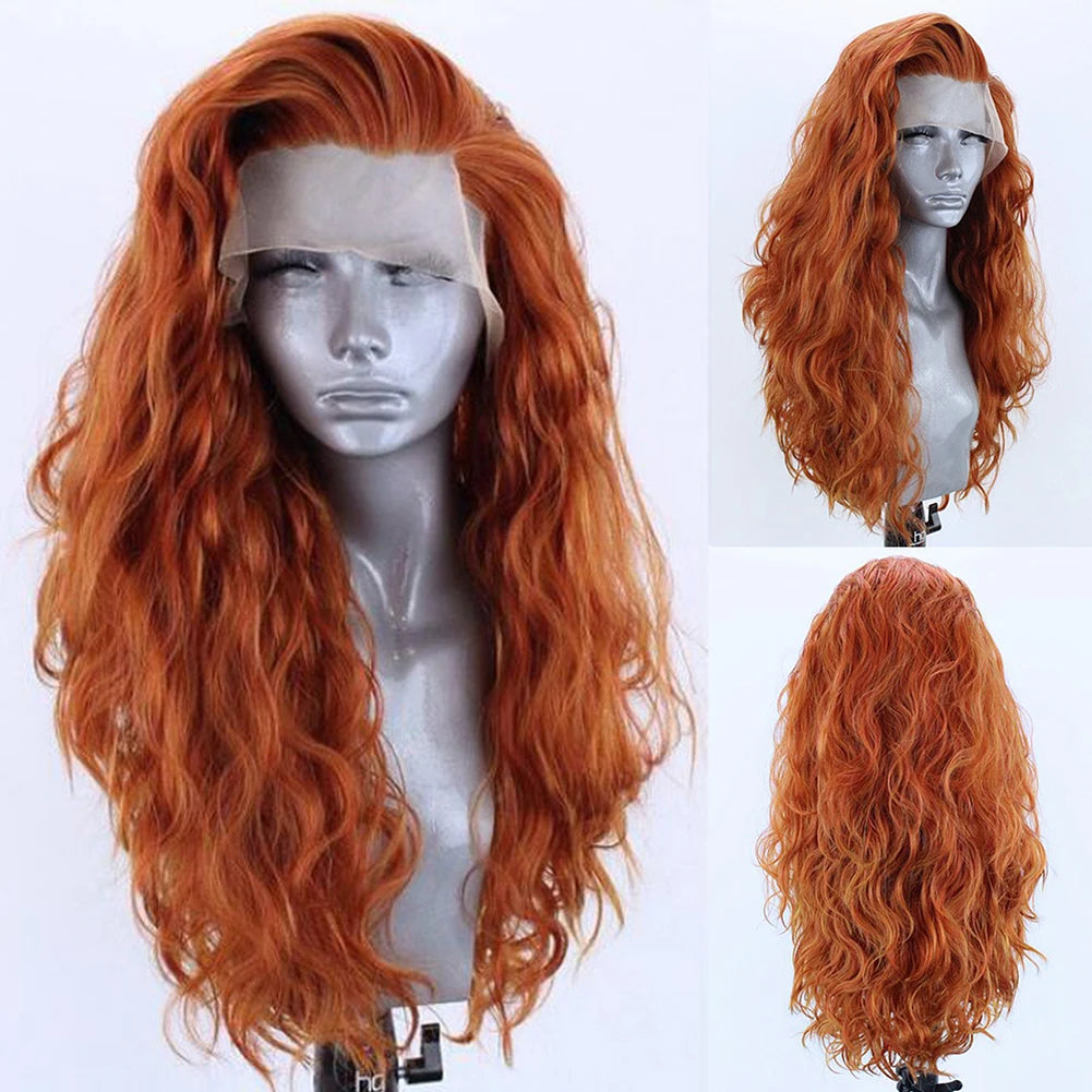 AIMEYA Water Wave Synthetic Lace Wig Natural Looking Lace Front Wigs for Women Free Part Cosplay Party Wig Heat Resistant Wigs