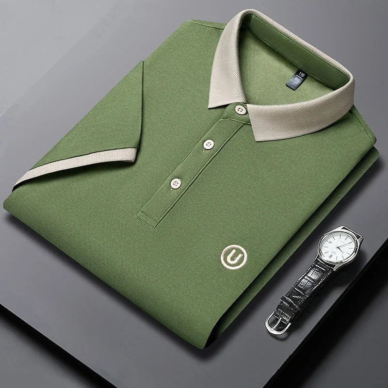 2024 Men's New Embroidered Cotton Business Leisure Short Sleeved POLO Shirt Fashion Short Sleeved Comfortable and Breathable Top