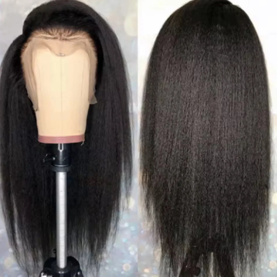 34inch Yaki Kinky Straight 13X6 Wig Pre-Plucked HD Transparent Lace Frontal 100% Human Hair for Women on Sale Kinky Straight