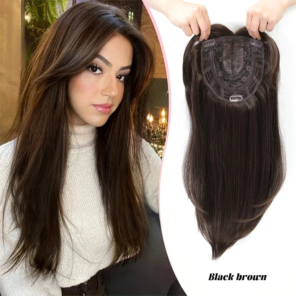 Synthetic Topper Clip In Hair Extensions with Bangs for Women Increase The Amount Of Hair On The Top Of The Head Cover The White