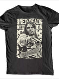 Local Red Dead Revenge Themed Black T-Shirt Western Gun Graphic Print Round Neck Short Sleeves Regular Fit Suitable for Men