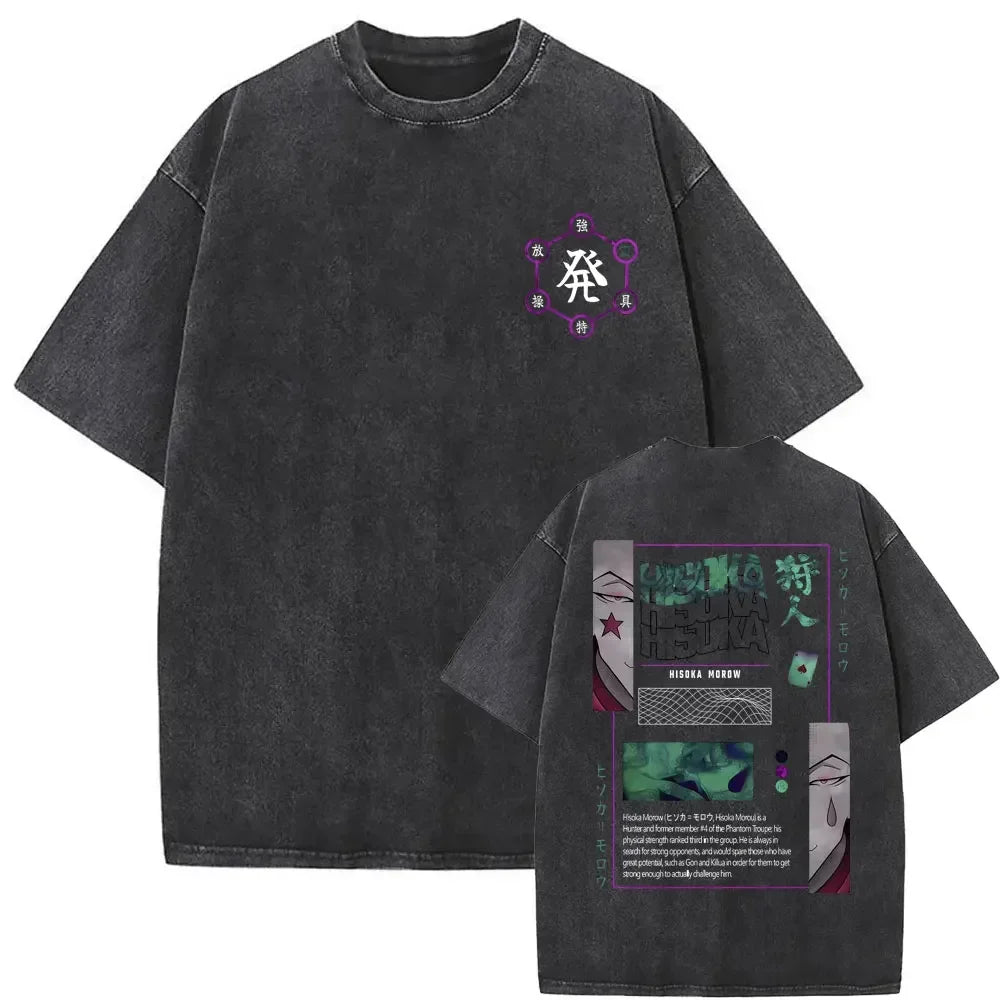 Washed Vintage Anime Hunter X Hunter T-shirt Killua Zoldyck Graphic T Shirt Men Women Clothing Casual Oversized Crewneck Tshirt
