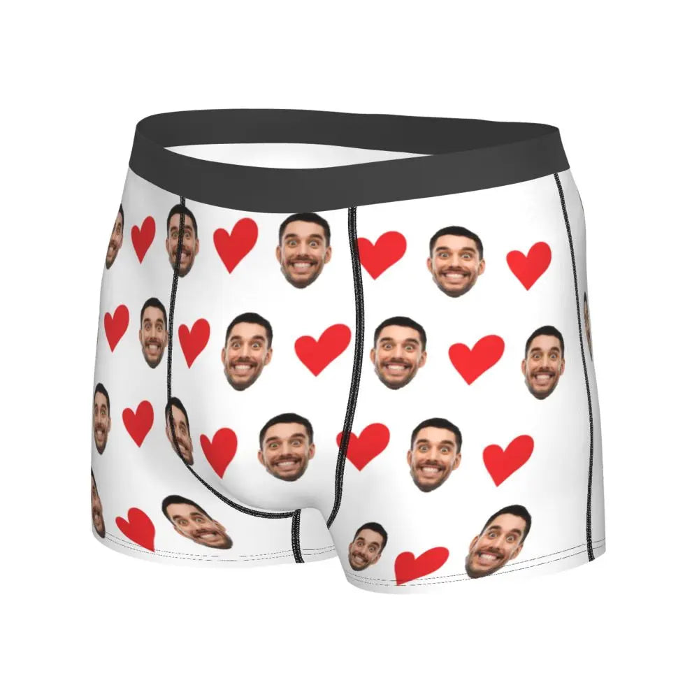 Personalized Face Photo Underwear - Custom Heart Boxer Briefs - Custom Men Briefs - Gift For Husband - Anniversary Gift for Dad