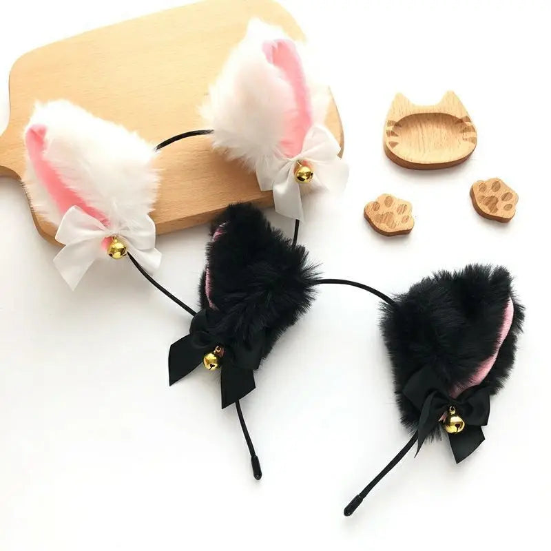 1/2PCS Plush Cat Ears Headband with Jingle Bells - Soft, Furry Cosplay Accessory for Halloween, Anime Parties & Photo Shoots.