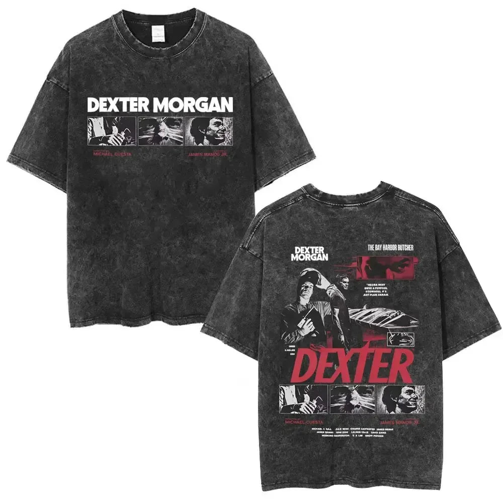 Classic TV Play Dexter Morgan Still Print T-shirt Vintage Washed Cotton Men Women Oversized Summer New Tee Casual Oversized Tops