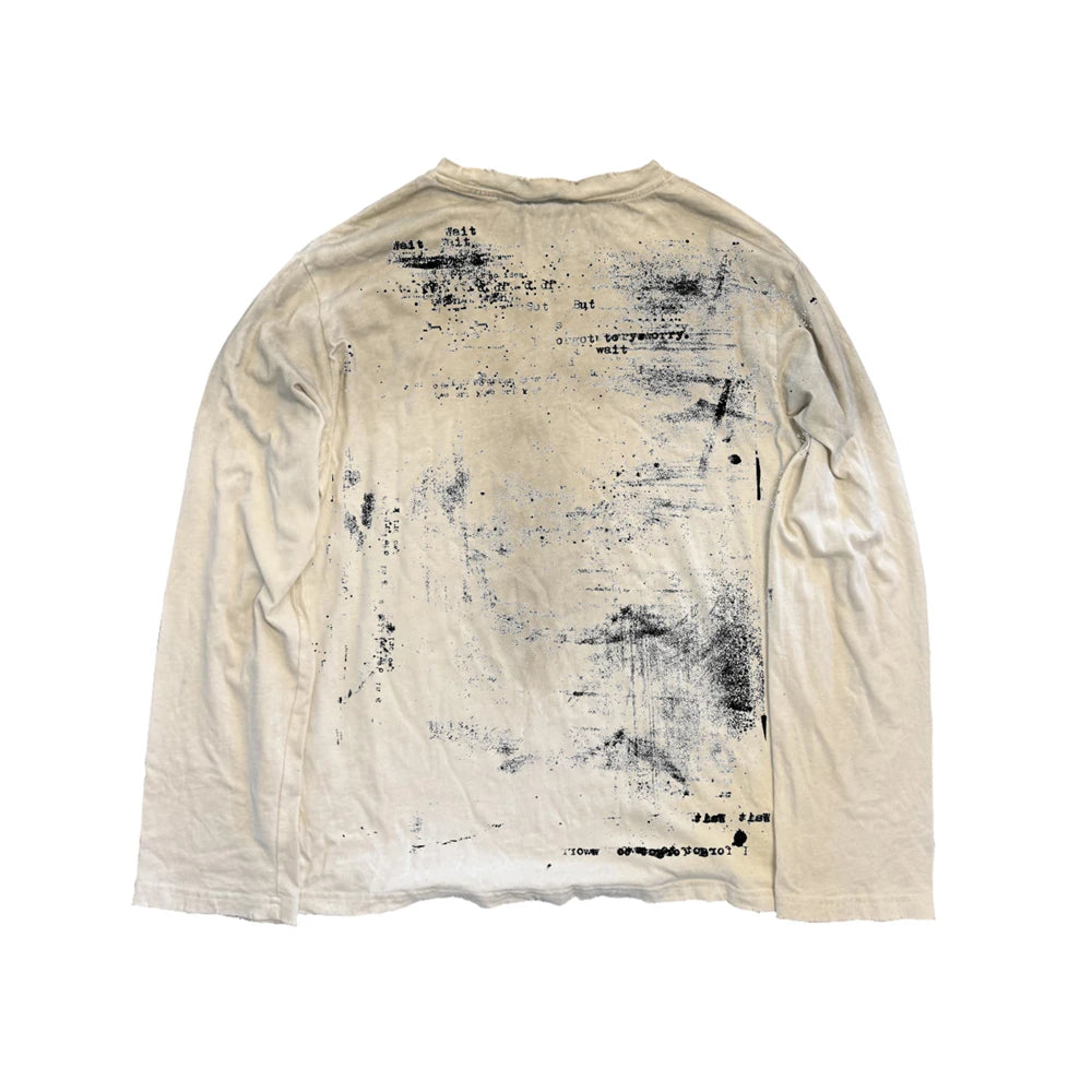 Vintage Washed Long Sleeves T-Shirt Summer Graffiti Printed Destroyed Dirty T Shirt Hip Hop Streetwear Cotton Tops Tees