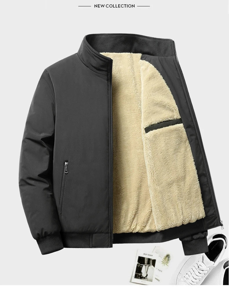 BROWON Winter Clothes Men Jacket Business Casual Solid Thick Fleece Jacket for Men Stand Collar Oversized 8xl Outerwear Coats