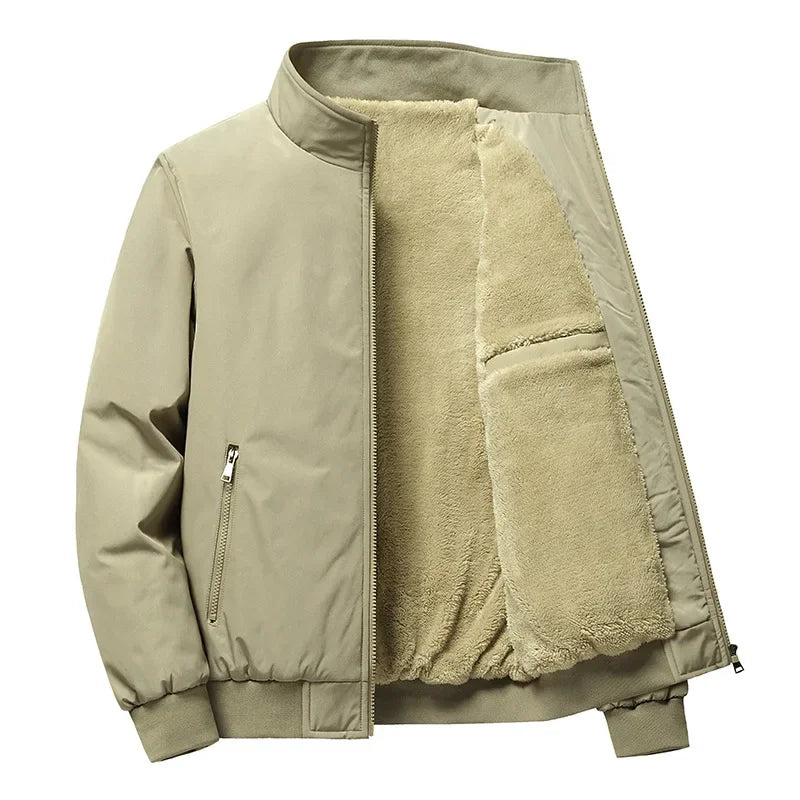 BROWON Winter Clothes Men Jacket Business Casual Solid Thick Fleece Jacket for Men Stand Collar Oversized 8xl Outerwear Coats