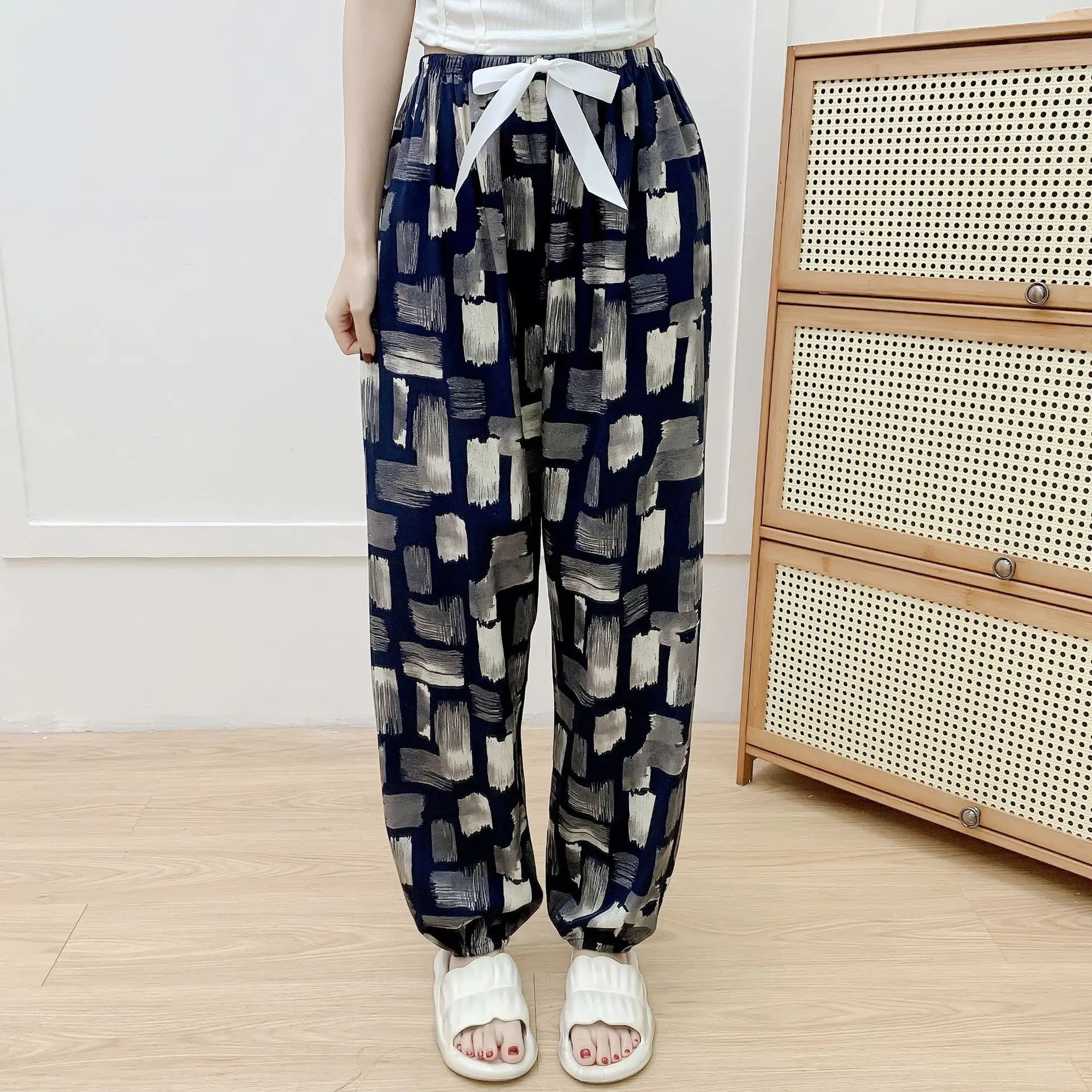 New Korean Style Pants Summer Cropped Trousers Women's Flower Home Clothes Loose Wide Leg Pants Casual Beach Outfits Sweatpants