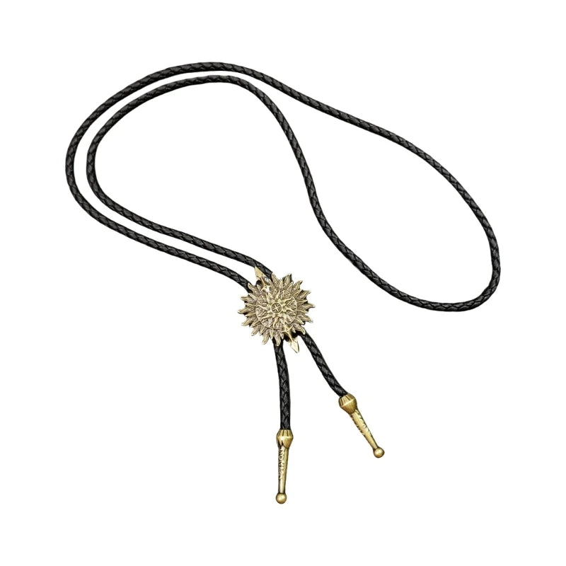 Unisex Metal Pendant Bolo Tie Western Leather Cord Adjustable Necktie Necklace
