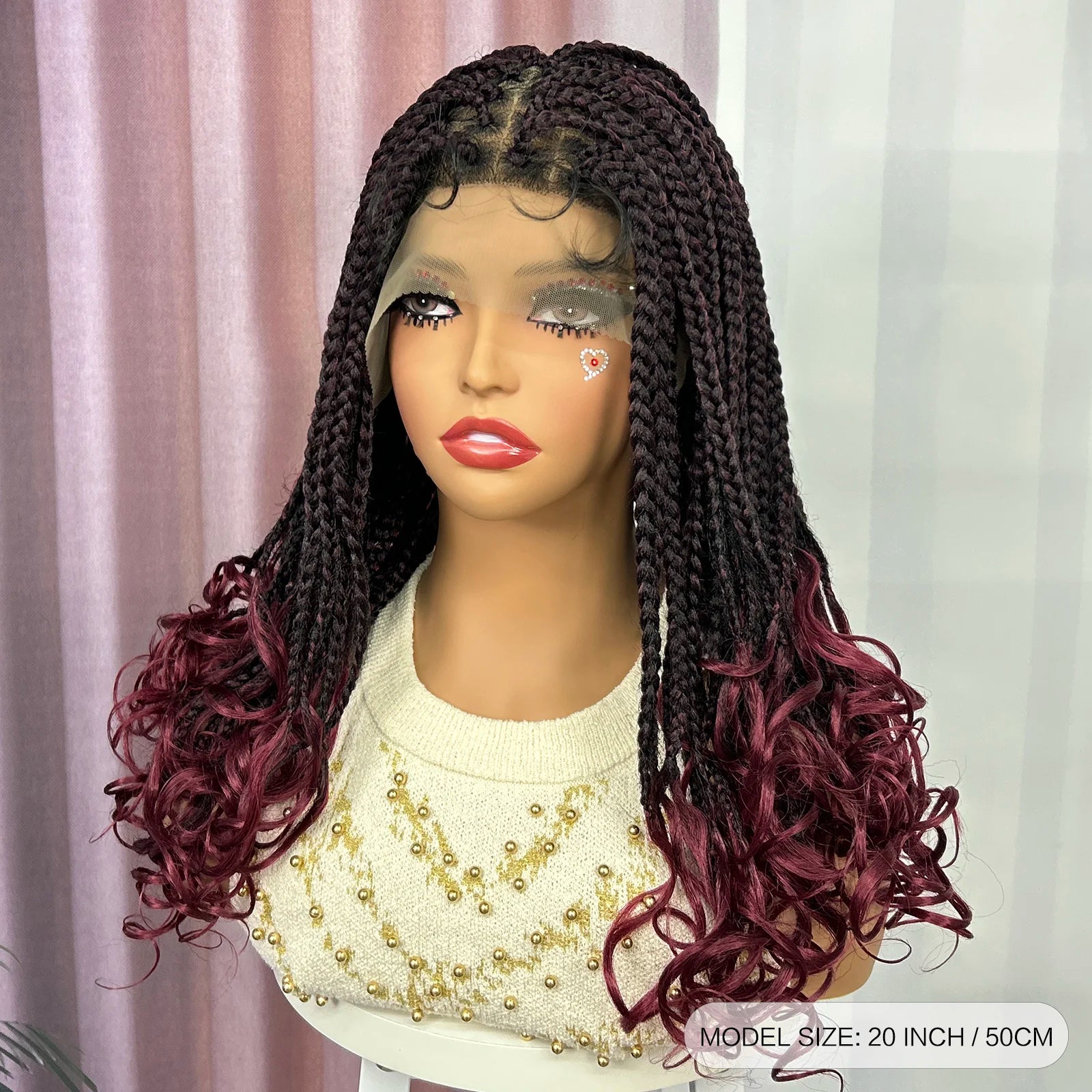 Ombre Synthetic Lace Front Square Knotless Box Braided Wig with Wavy Ends Lace Frontal Braids Wig with Baby Hair for Black Women