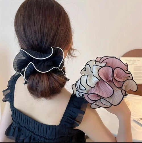 1/4Pcs New Korean Retro Folded Chiffon Oversize Scrunchies Women Sweet Temperament Fashion Exaggerated Hair Band Hair Accessorie