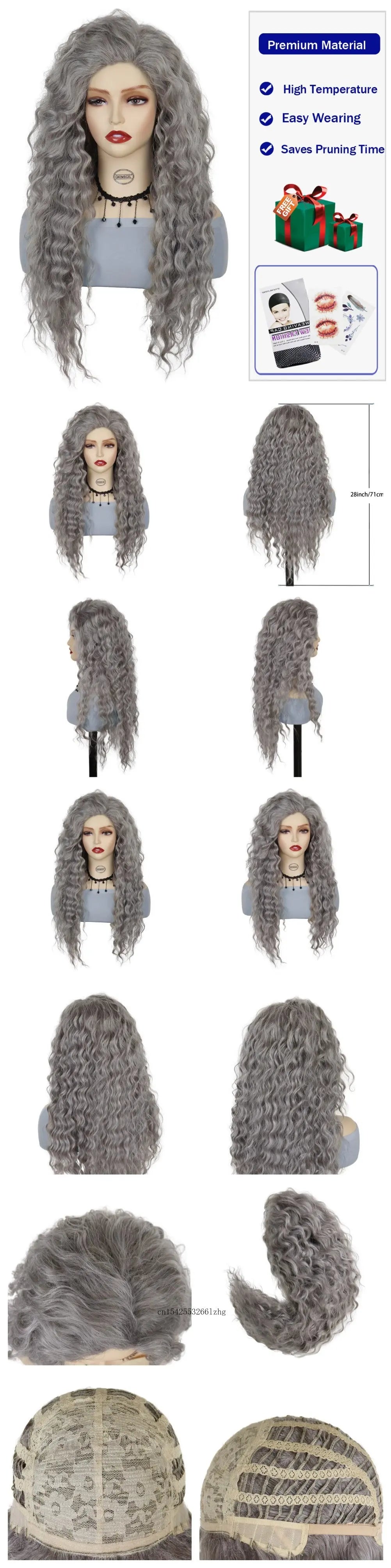 GNIMEGIL Synthetic Grey Hair Long Water Wave Wigs for Women Natural Fluffy Curly Wave Wig Cosplay Halloween Party Heat Resistant