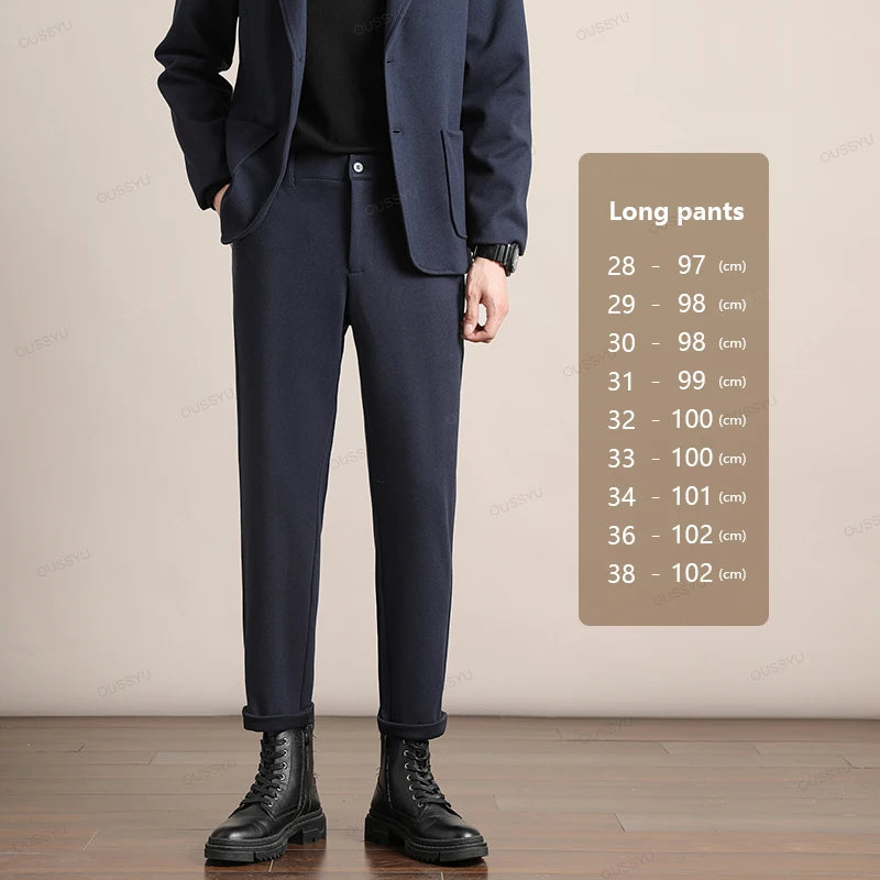 Brand Clothing Autumn Winter Luxury Suit Pants Men Thick Business Elastic Waist Woolen Ankle Pant Korean Formal Long Trousers