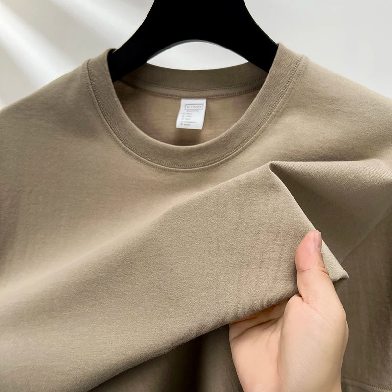 100% pure cotton short sleeved men's round neck T-shirt summer new high-end fashion youth couple loose casual breathable top