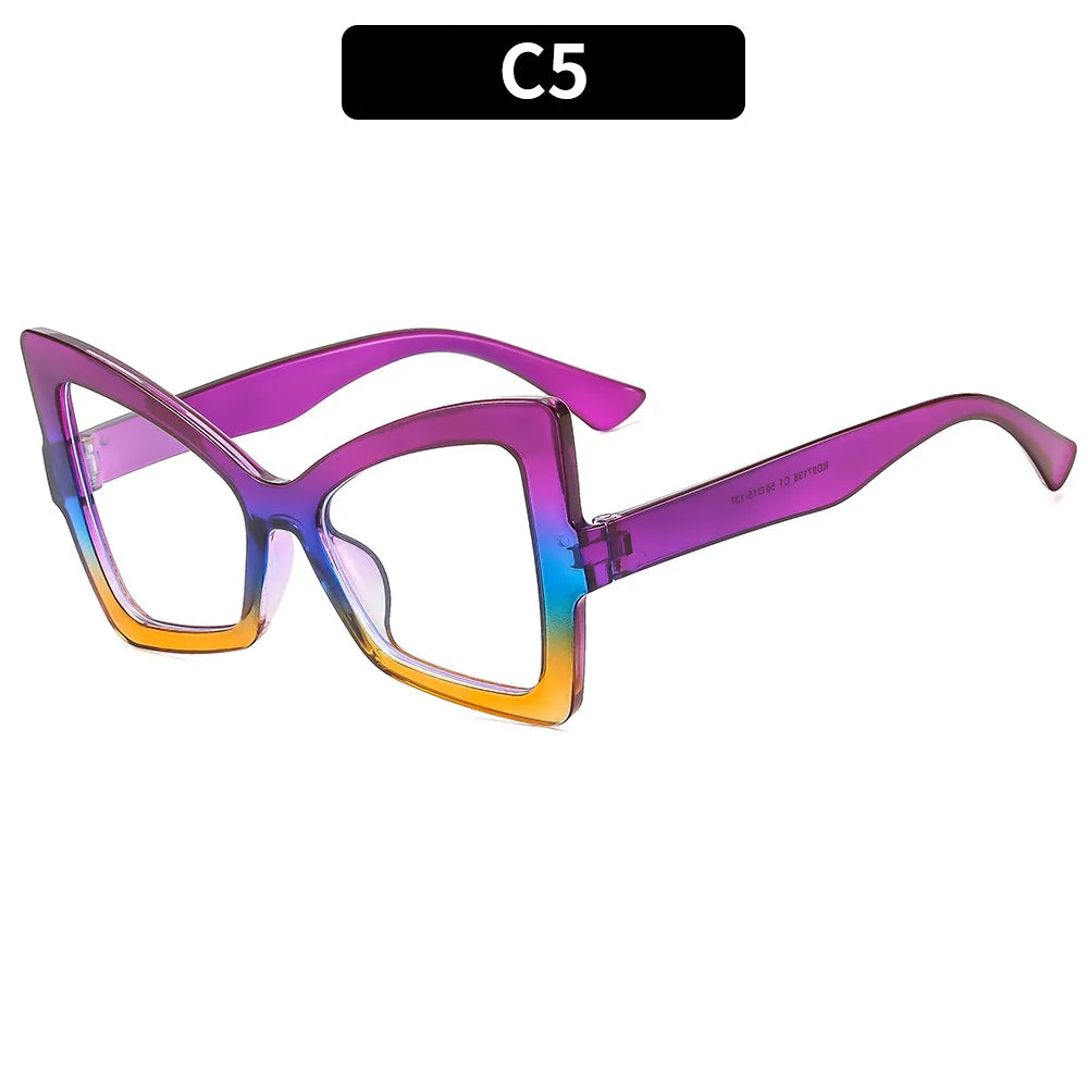Big Frame Cat Eye Reading Glasses For Women Color Block Design Anti-blue Light 1.0 To 4.0 Strength Large Optical Lenses 802349