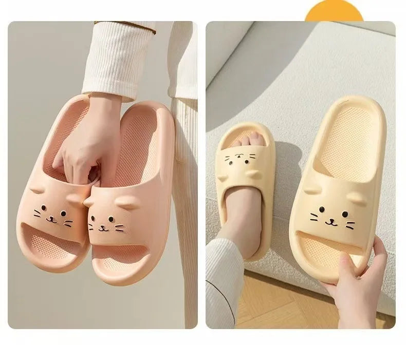 Printting Cute Cat Women Slippers Summer Indoor Soft Cartoon Sandals Bathroom Anti-slip Outdoor Comfy Men Leisure Shoes Couple