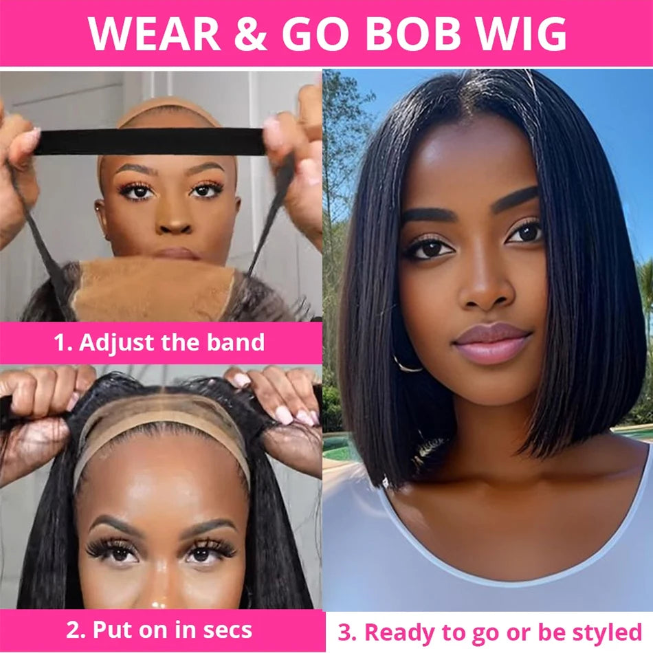 Wear Go Glueless 13x4 Bone Straight Bob Wig Lace Front Human Hair Wigs For Women Brazilian HD Transparent Lace Frontal Wig 180%