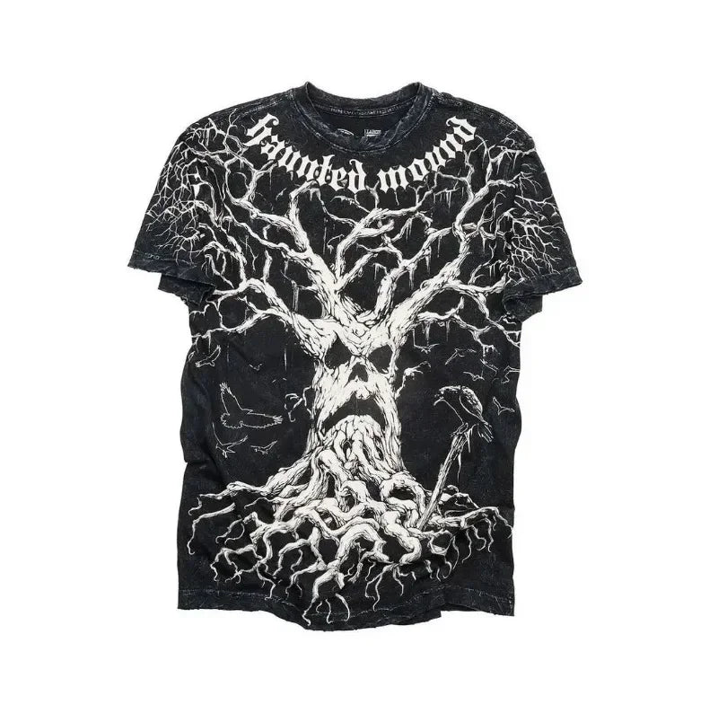 2000s Affliction Style Streetwear Tee Gothic Skull Cross Print Trendy Graphic T-shirts