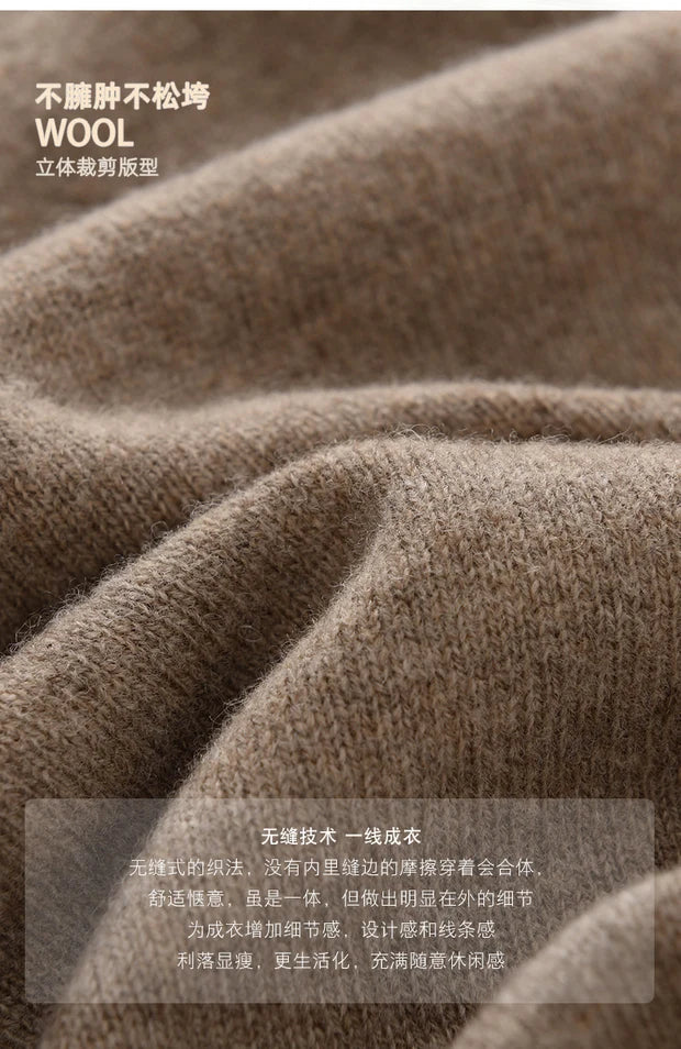 Men's Autumn Winter 100% Merino Wool Sweater Hooded Collar Knitted Pullover Cashmere Sweatshirt Casual Large Tops Long Sleeved