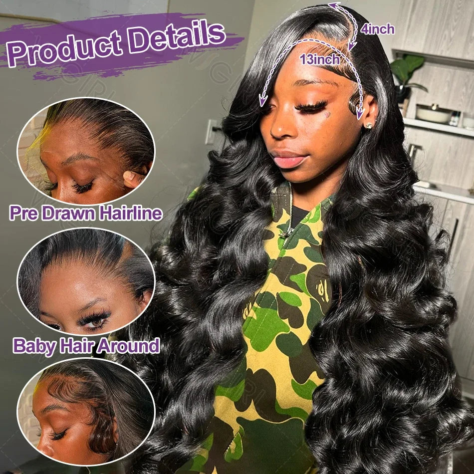 Wigirl High 200 Density 30 40 Inch 13x6 HD Transparent Body Wave Lace Front Human Hair Wigs Brazilian Wavy 13x4 Lace Frontal Wig