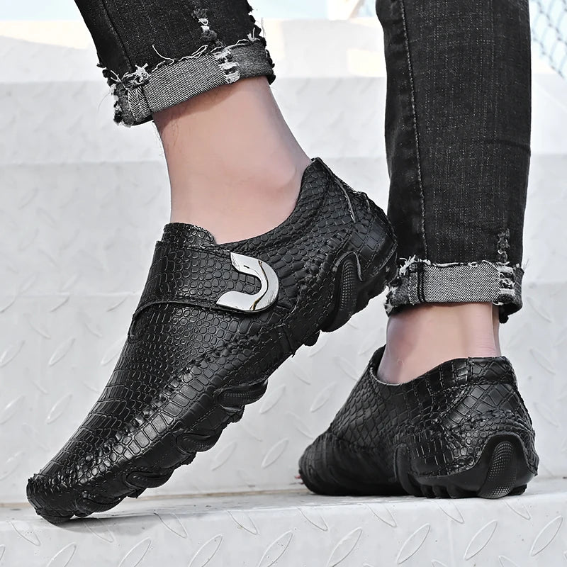 Crocodile Skin Loafer Shoes Men Genuine Leather Slip-on Moccasins Handmade Male Outdoor Casual Shoes Drive Walk Luxury Leisure
