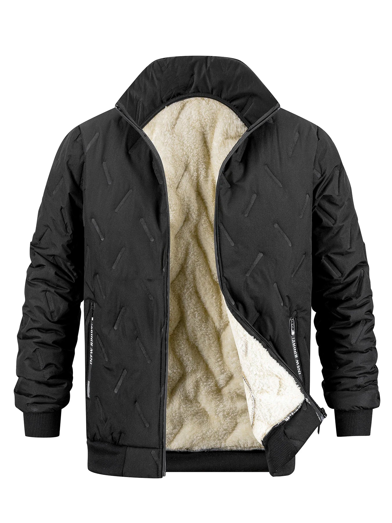 Winter Men's Zipper Stand Collar Jacket Male Casual Warm Thickened Fleece Lined Jacket Coat Streetwear Men Windproof Warm Coat