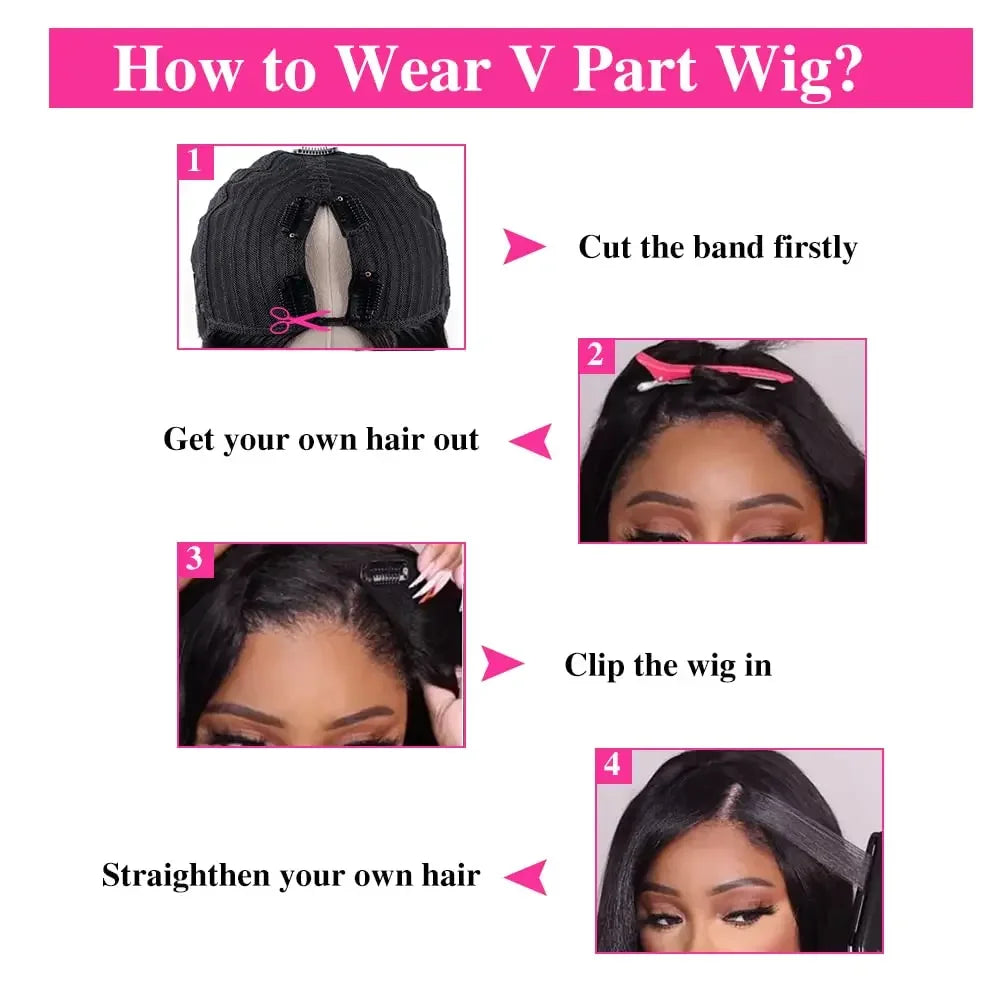 FRIZIRA kinky Straight V Part Brazilian Virgin Human Hair Wigs Glueless Upgrade U Part Wig Glueless V Shape Wig Natural Black