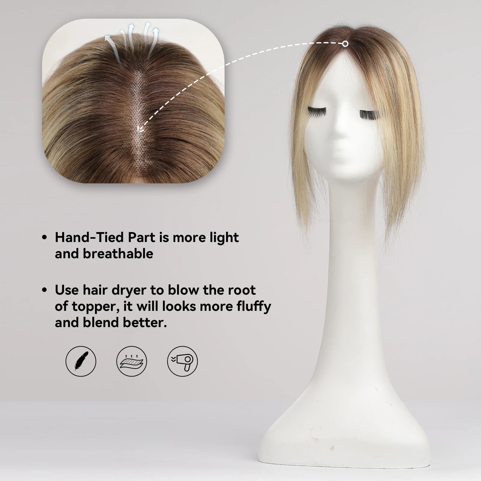 100% Remy Human Hair Toppers Ombre Light Brown Blonde Middle Part Human Hair Pieces for Women with Thinning Hair Clip in Toppers