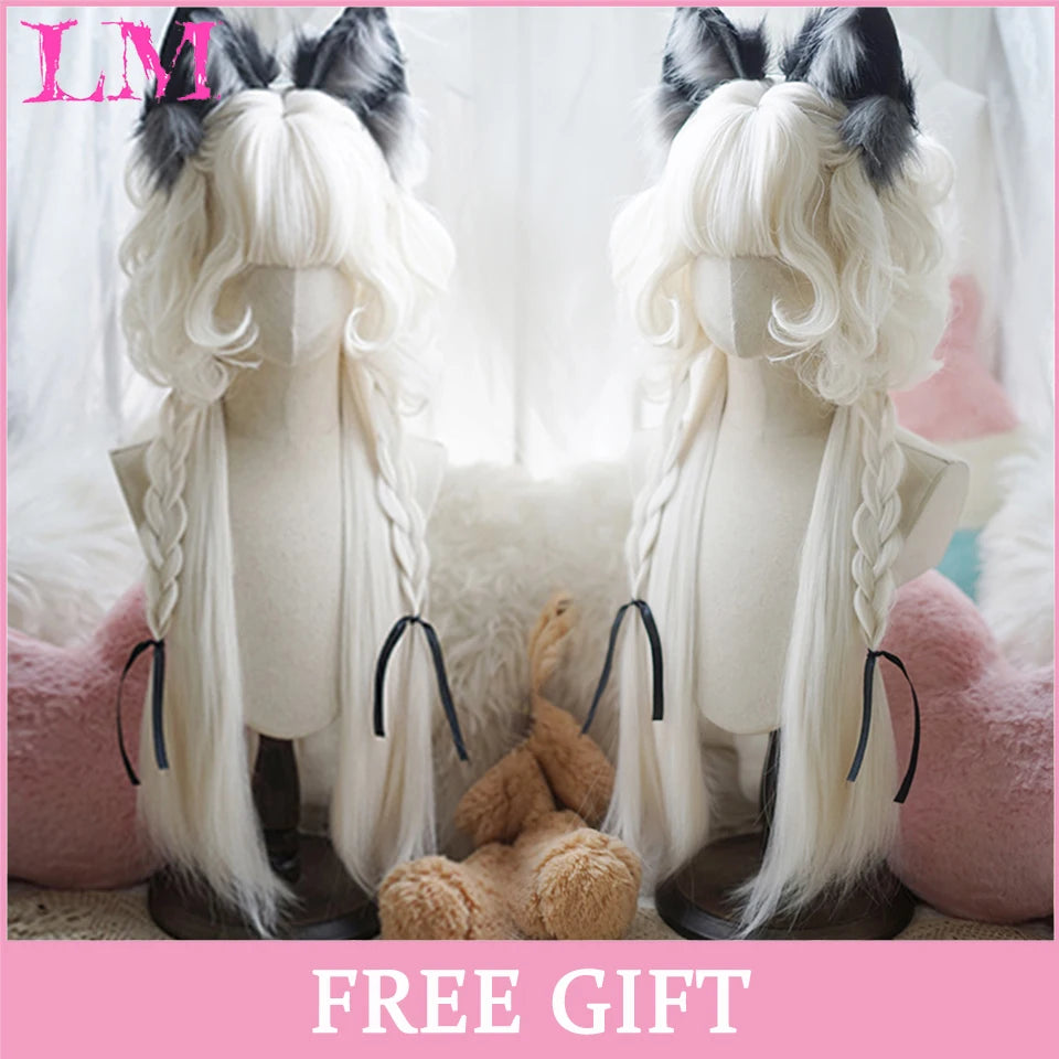 LM Golden Wig Synthetic Ombre Long Straight/Body Wave Middle Part Heat Resistant Natural Hair Wigs For Women Cosplay