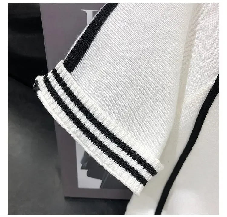 2024 New Summer Casual Patchwork Contrasting Striped Oversized Men's and Women's Ice Silk Knitted Sweater Short Sleeved T-shirt
