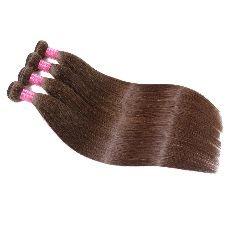 Clearance Cheap #4 Color Straight Human Hair Bundles With Closure Brazilian Virgin Human Hair Weave Bundles With HD Lace Closure