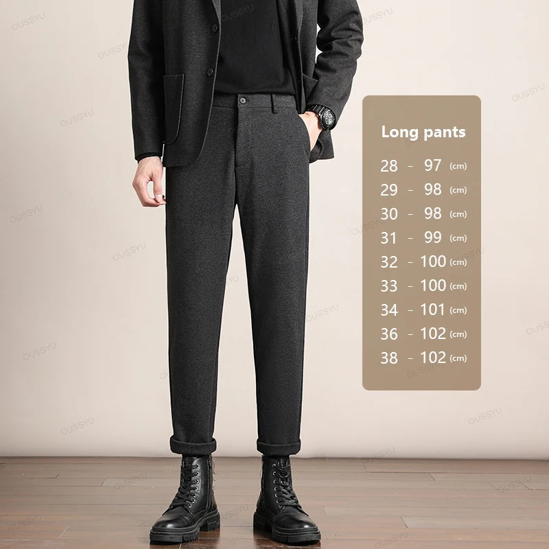 Brand Clothing Autumn Winter Luxury Suit Pants Men Thick Business Elastic Waist Woolen Ankle Pant Korean Formal Long Trousers
