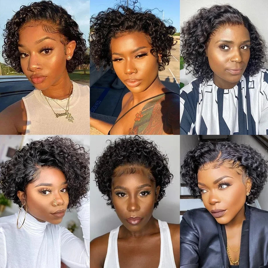 Short Pixie Cut Wigs Brazilian Human Hair Curly Wigs Cheap 13X1 Transparent Lace Wig Preplucked Hairline Wigs For Black Women