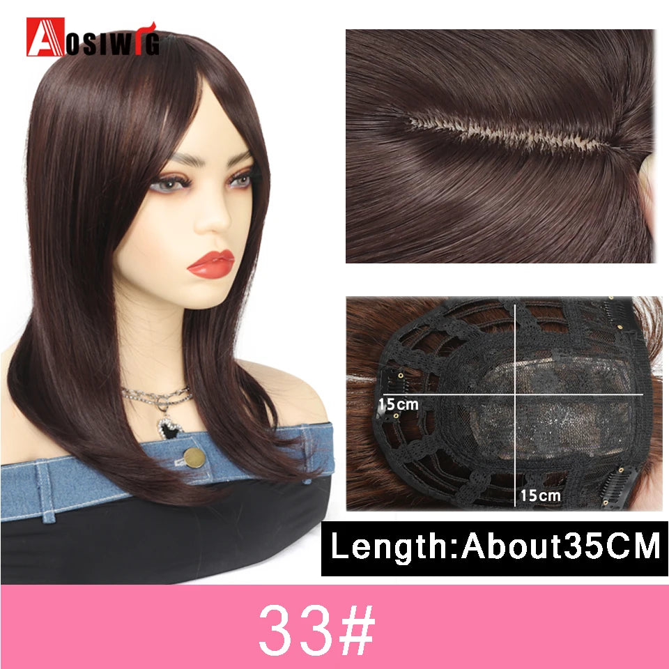 AOSIWIG Synthetic Long Straight Topper Closures Hairpiece Clip In Hair Extensions Cover White Hair Women Natural Fake Hairpiece