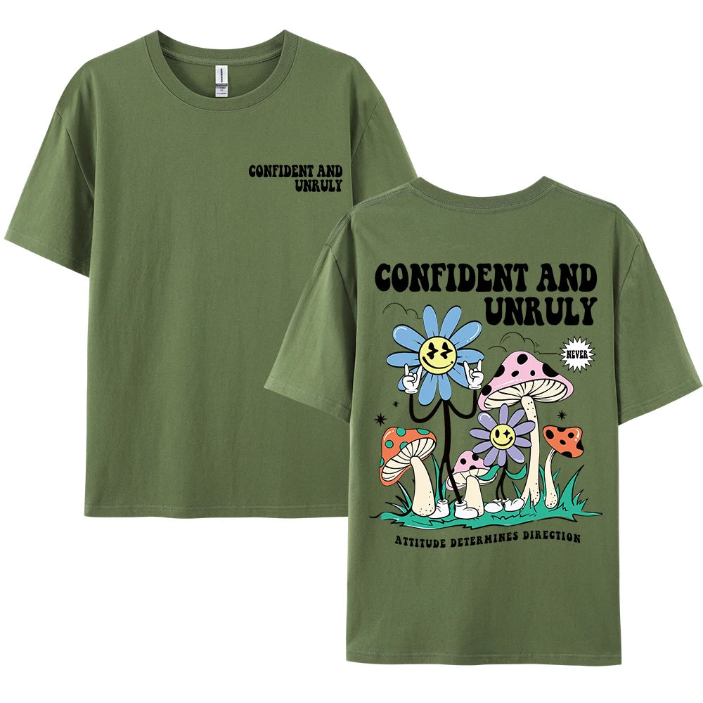 Confident And Unruly Attitude Determines Direction Men T Shirt Cotton Shirt Street Loose T-Shirts Summer Breathable Short Sleeve