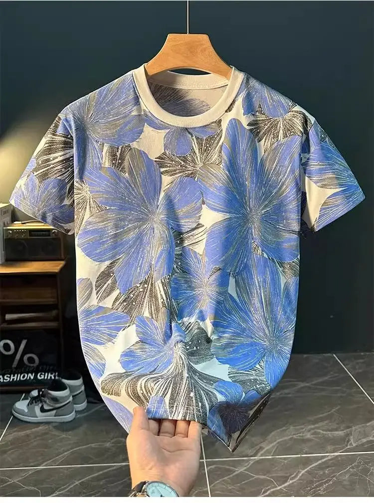 Loose Short-sleeved Thin Versatile Top Short-sleeved T-shirt for Men Summer Thin Full-body Printed Casual Breathable Trendy
