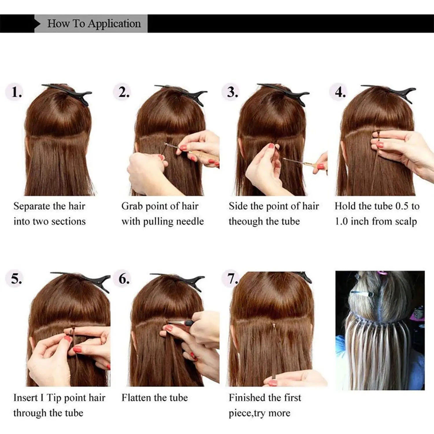 20" Rainbow Synthetic Hair Extensions Kit 10PCS Colored I-Tip Extensions with Micro Beads Hook Needle for Women Kids Cosplay