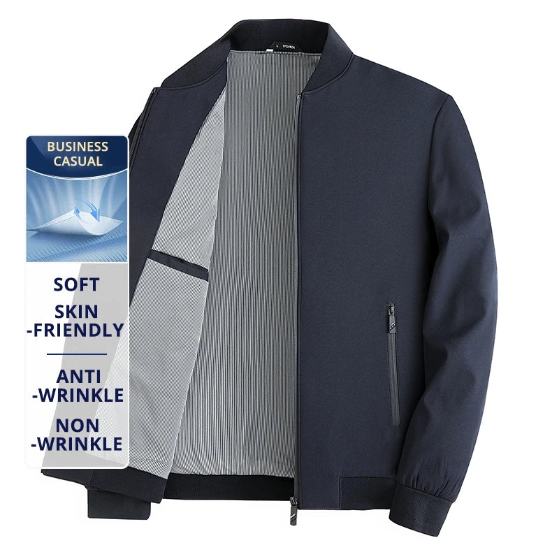 Premium Anti Wrinkle Waterproof Men Blazer Jacket Middle Aged Windbreaker Baseball Collar Business Casual Lightweight Coats
