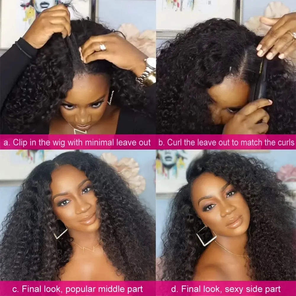 FRIZIRA kinky Straight V Part Brazilian Virgin Human Hair Wigs Glueless Upgrade U Part Wig Glueless V Shape Wig Natural Black