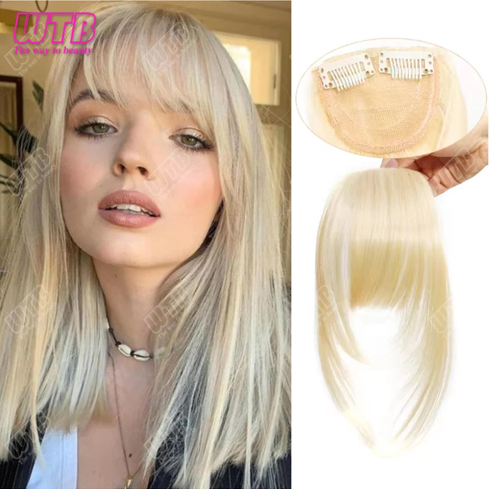 Natural Straight Blunt Bangs Synthetic Natural Brown Black False Fringe Clip In Front Hair With Fringe with Temples Daily Wear