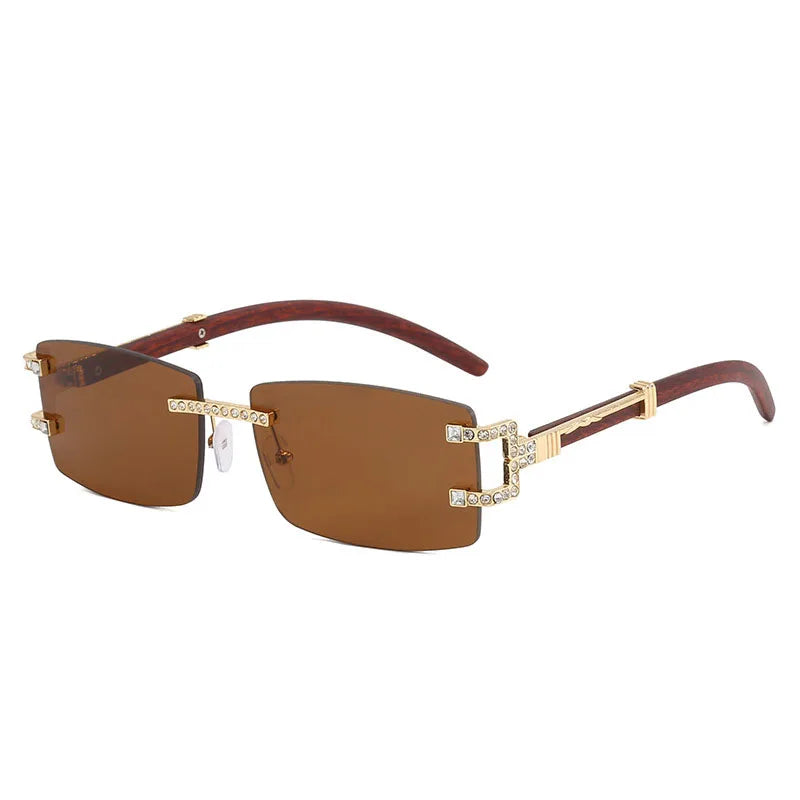 y2k Vintage Fashion Luxury Brand Designer Rimless Diamond Sunglasses Women Crystal Rhinestone Square Sun Glasses For Men UV400