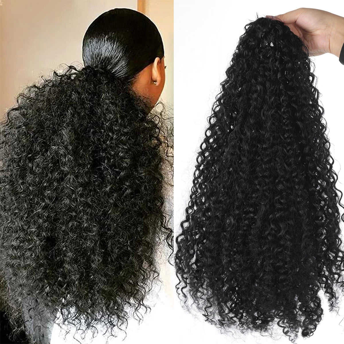 DUTRIEUX Drawstring Ponytail Deep Curly  Synthetic Clip Ponytail Extension Protective Afro Kinky Curly Hair Pieces for Women